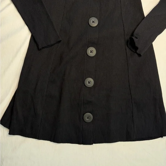 NWT ASOS Black Ribbed Knit Fit & Flare Button Front V-Neck Long Sleeve Dress - Picture 3 of 6